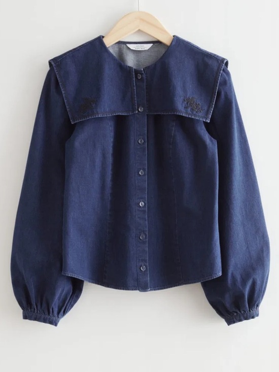 & Other Stories Tops - & Other Stories denim embroidered collared button up
